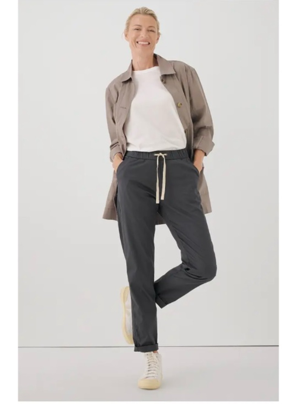 Pact Organic Cotton Daily Stretch Twill High Rise Straight Leg Pant Grey Large